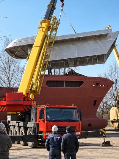 Superstructure Hoist onto Steel Hull (Early Construction)